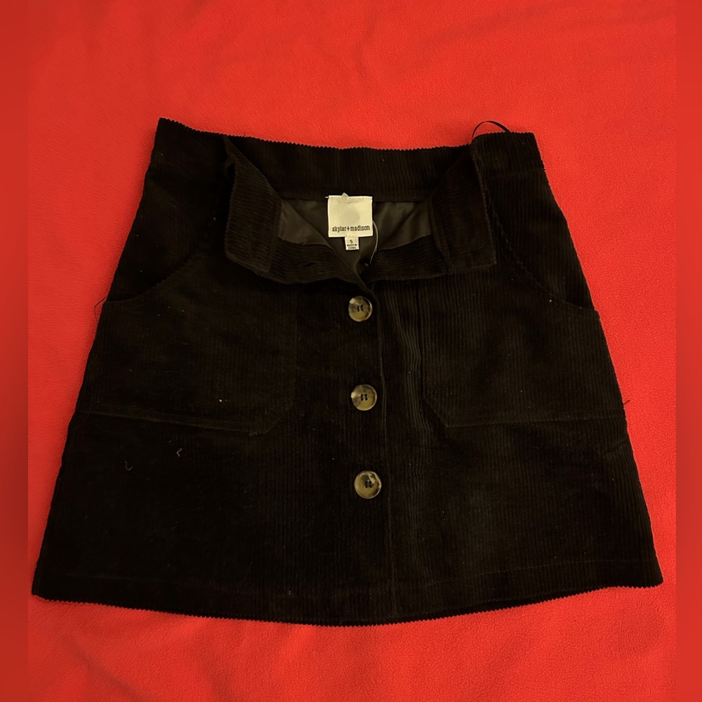 Black Corduroy Button-up Skirt
